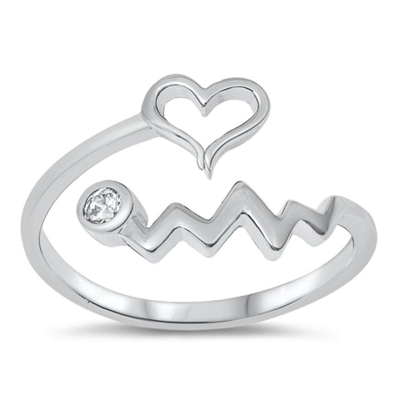 EKG Heart Beat White CZ Promise Ring New .925 Sterling Silver Band Sizes 4-10