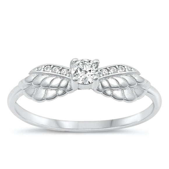 Sterling Silver White CZ Angel Wings Ring