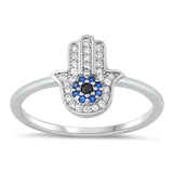 Sterling Silver Blue Sapphire CZ Hamsa Ring