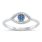 Sterling Silver Blue Sapphire CZ Eye Ring