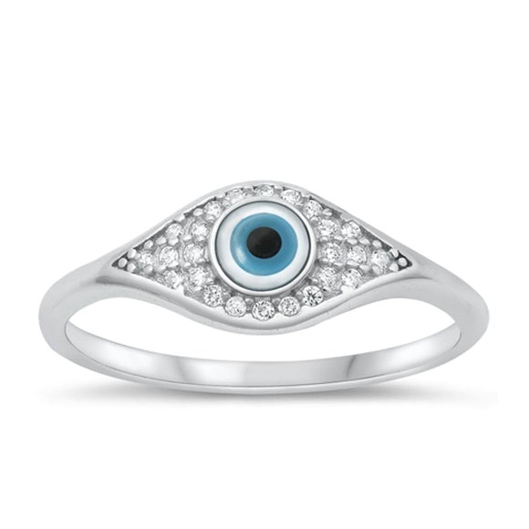 Sterling Silver Mother of Pearl Evil Eye Ring