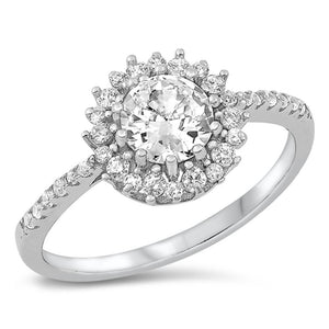 Halo White CZ Unique Engagement Ring New .925 Sterling Silver Band Sizes 4-10