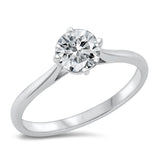 Round White CZ Polished Solitaire Ring New .925 Sterling Silver Band Sizes 4-10