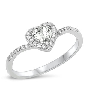 Halo Heart Love Clear CZ Polished Ring New .925 Sterling Silver Band Sizes 4-10