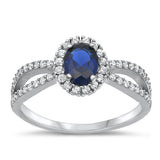 Oval Blue Sapphire CZ Halo Fashion Ring New .925 Sterling Silver Band Sizes 4-10