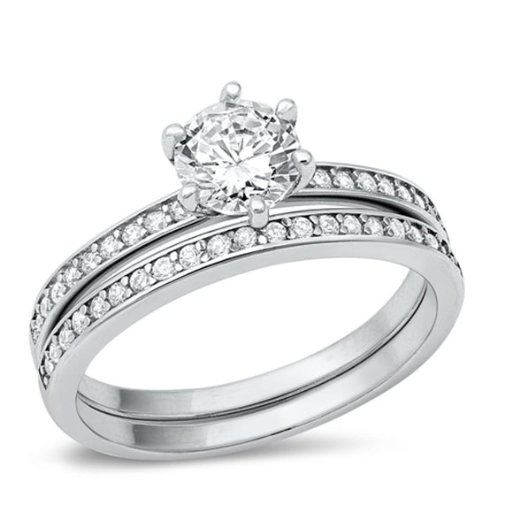 Sterling Silver White CZ Wedding Set Ring