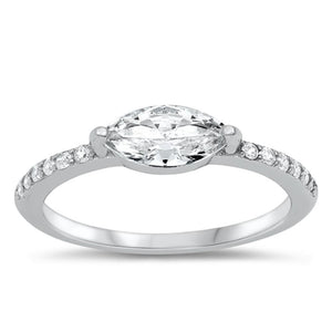 Clear Oval CZ Polished Engagement Ring New .925 Sterling Silver Band Sizes 5-10