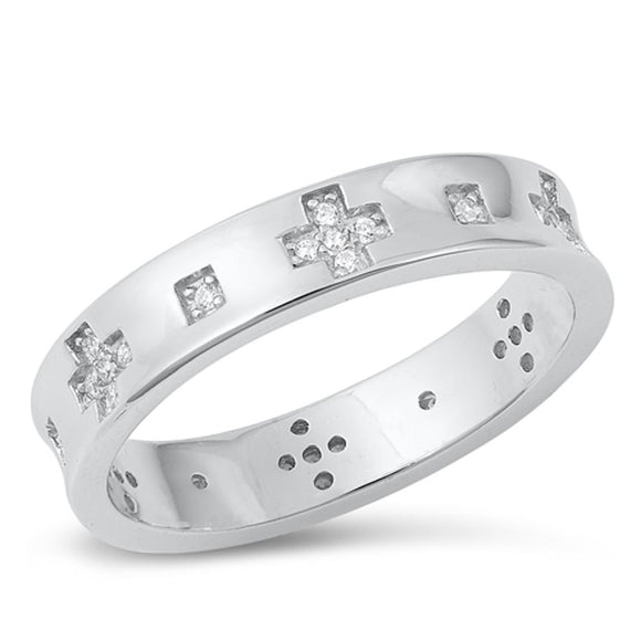 Sterling Silver White CZ Cross Ring