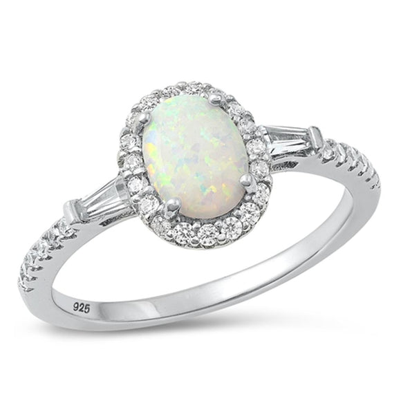 Sterling Silver White Lab Opal Halo Ring