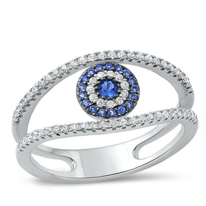 Sterling Silver Blue Sapphire CZ Eye Ring