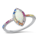 Sterling Silver White Lab Opal Rainbow CZRing