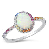 Sterling Silver White Lab Opal Rainbow CZ Ring