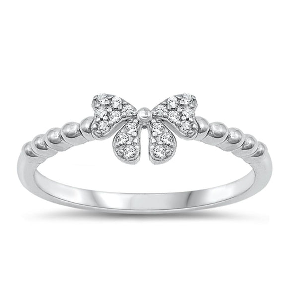 Sterling Silver Clear CZ Bow Ribbon Ring