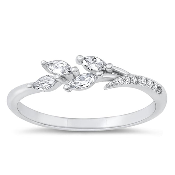 Sterling Silver Clear CZ Leaf Ring