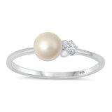 Sterling Silver Freshwater Pearl & Clear CZ Ring