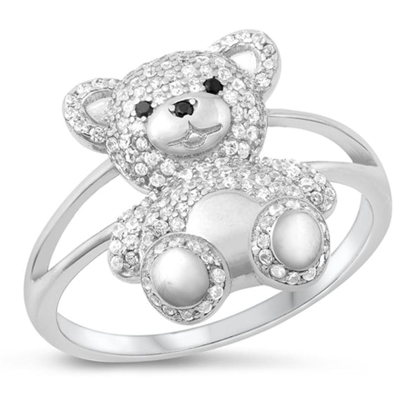 Sterling Silver White CZ Teddy Bear Ring