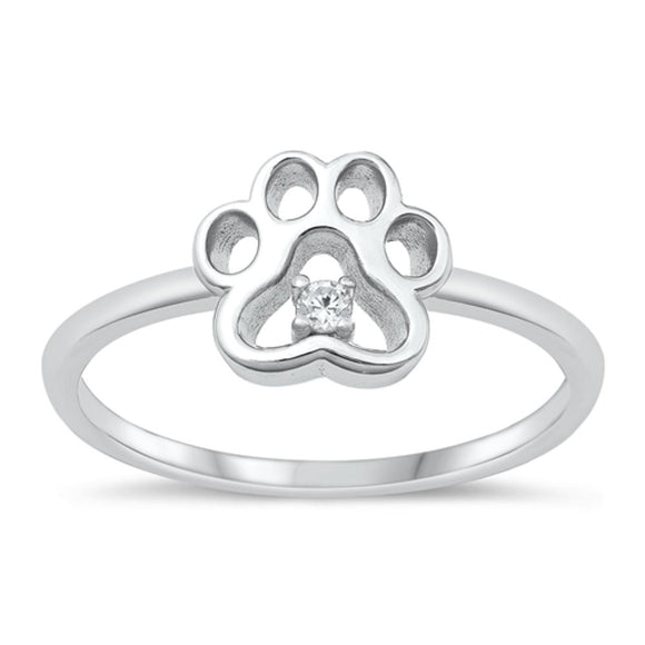 Sterling Silver White CZ Paw Print Ring