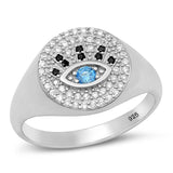 Sterling Silver Blue Sapphire CZ Evil Eye Ring