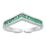 Sterling Silver Emerald CZ Chevon Ring