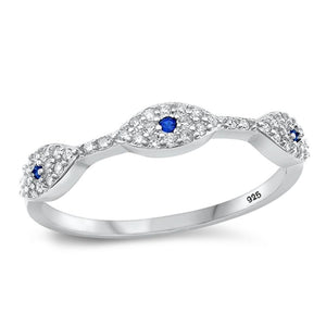 Sterling Silver Blue Sapphire CZ Evil Eye Ring