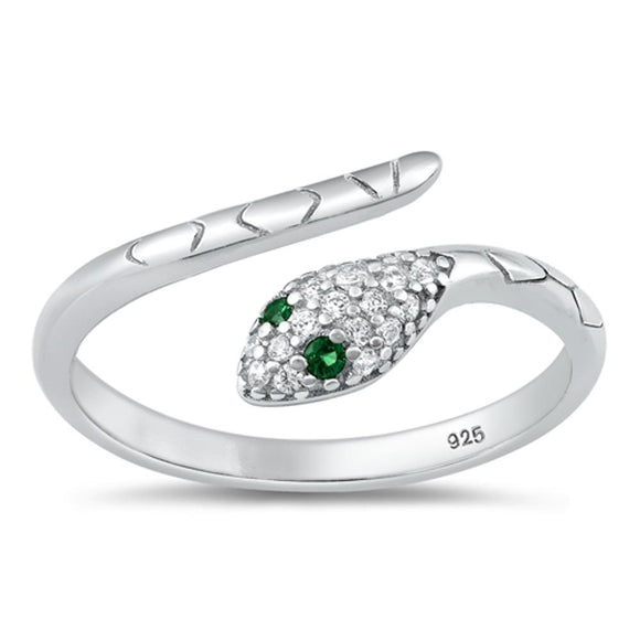 Sterling Silver Emerald & Clear CZ Snake Ring