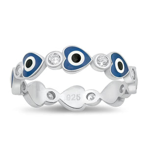 Sterling Silver White CZ Evil Eye Heart Ring