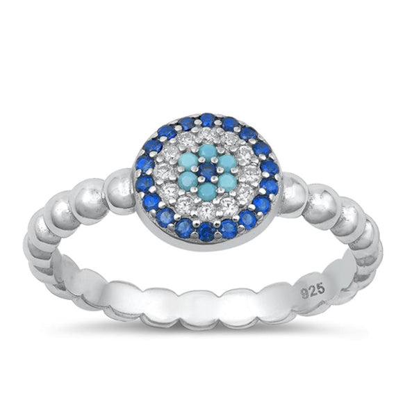 Sterling Silver Evil Eye Multicolor CZ Ring