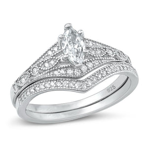 Sterling Silver Clear CZ Wedding Set Ring