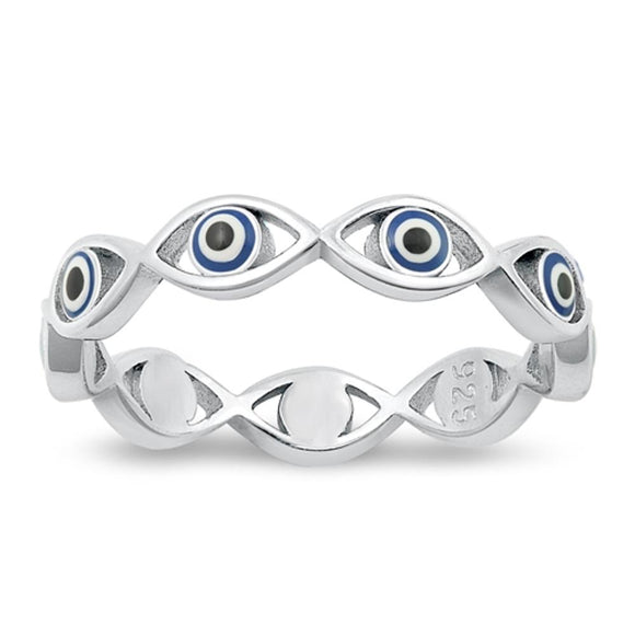 Sterling Silver Mother of Pearl Evil Eye Ring