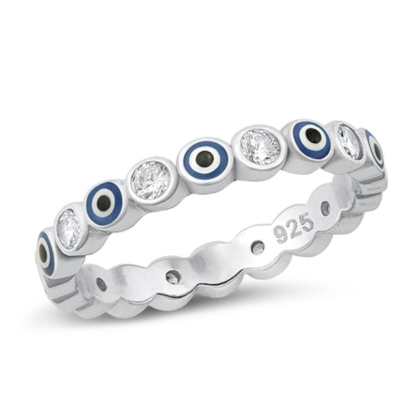 Sterling Silver Clear CZ Evil Eye Eternity Ring