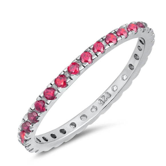 Ruby CZ Thin Polished Stacking Ring New .925 Sterling Silver Band Sizes 4-10