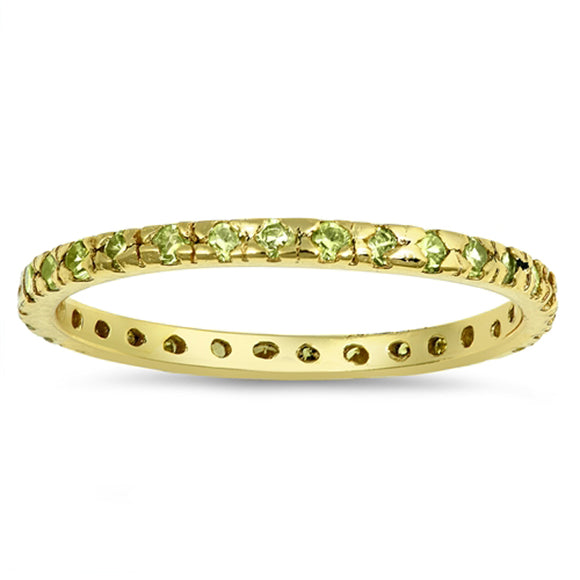 Peridot CZ Gold-Tone Eternity Stacking Ring .925 Sterling Silver Band Sizes 4-10