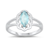 Aquamarine CZ Marquise Solitaire Ring New .925 Sterling Silver Band Sizes 2-6