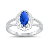 Blue Sapphire CZ Marquise Floral Baby Ring .925 Sterling Silver Band Sizes 1-6