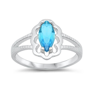 Blue Topaz CZ Marquise Solitaire Flower Ring 925 Sterling Silver Band Sizes 1-6