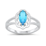 Blue Topaz CZ Marquise Solitaire Flower Ring 925 Sterling Silver Band Sizes 1-6