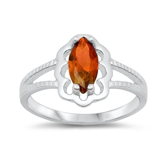 Garnet CZ Flower Floral Marquise Ring New .925 Sterling Silver Band Sizes 1-6