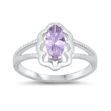 Lavender CZ Solitaire Flower Halo Ring New .925 Sterling Silver Band Sizes 1-6