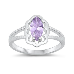 Lavender CZ Solitaire Flower Halo Ring New .925 Sterling Silver Band Sizes 1-6