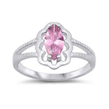 Pink CZ Marquise Flower Halo Cute Ring New .925 Sterling Silver Band Sizes 1-6