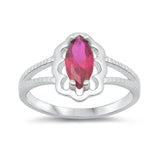 Ruby CZ Flower Halo Marquise Baby Ring New .925 Sterling Silver Band Sizes 1-6