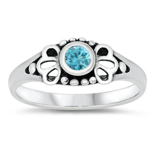 Aquamarine CZ Filigree Flower Boho Ring New .925 Sterling Silver Band Sizes 1-5