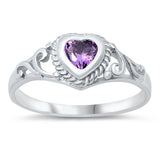 Filigree Swirl Promise Heart Ring New .925 Sterling Silver Sizes 1-12