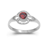 Garnet CZ Wholesale Round Simple Cutout Baby Sterling Silver Ring Sizes 1-5