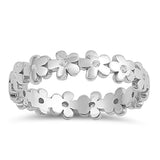 Clear CZ Studded Repeating Flower New .925 Sterling Silver Band Sizes 1-5