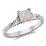 Square Pink Lab Opal Promise Ring New .925 Sterling Silver Band Sizes 4-10