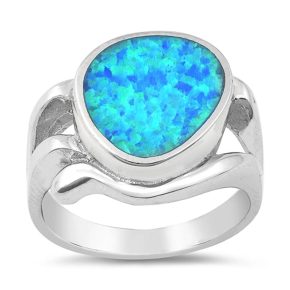 Blue Lab Opal Unique Polished Wave Ring New .925 Sterling Silver Band Sizes 5-9