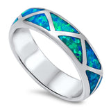 Blue Lab Opal Polished Mosaic Ring New 925 Sterling Silver Thumb Band Sizes 6-12