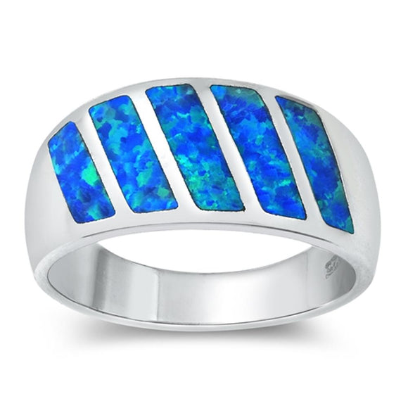 Blue Lab Opal Diagonal Stripe Promise Ring New .925 Sterling Silver Band Sizes 4-10