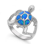 Sterling Silver Woman's Blue Fire Turtle Ring Beautiful Band 21mm Sizes 5-10